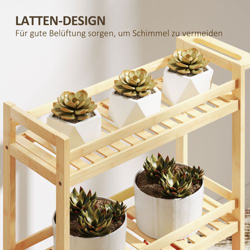 Chariot 3 Niveaux En Bambou Avec Roulettes, Poignée, Pour Cuisine Et Bureau, Nature