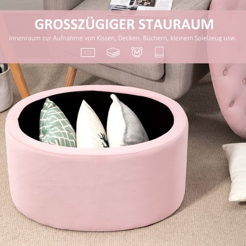 Banc Ovale Coffre Velours Polyester Bois De Caoutchouc Pour Salon, 71x52x42 Cm, Rose