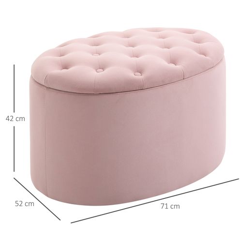 Banc Ovale Coffre Velours Polyester Bois De Caoutchouc Pour Salon, 71x52x42 Cm, Rose