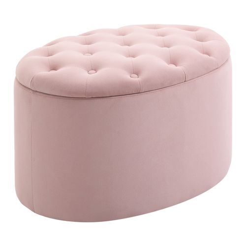 Banc Ovale Coffre Velours Polyester Bois De Caoutchouc Pour Salon, 71x52x42 Cm, Rose