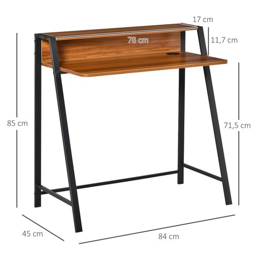 Bureau Ordinateur En Métal Et Bois Noyer Avec Rangement Et Passe-câble, 84x45x85cm