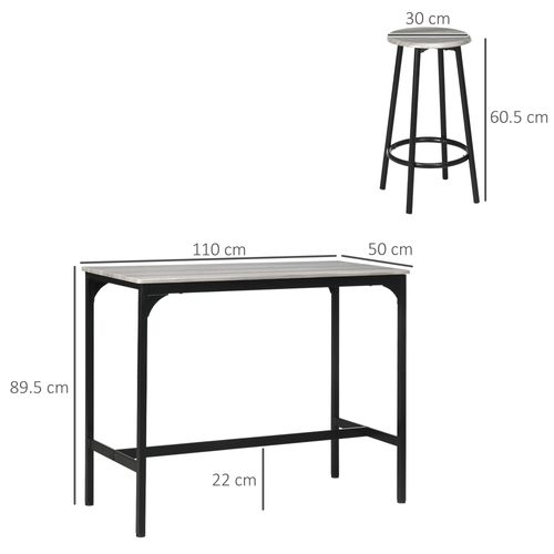 Table De Bar 5 Pièces Métal Avec 4 Tabourets Style Industriel, Gris