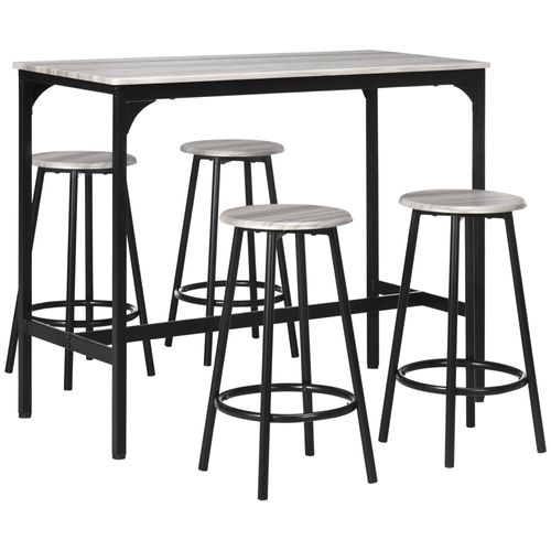 Table De Bar 5 Pièces Métal Avec 4 Tabourets Style Industriel, Gris