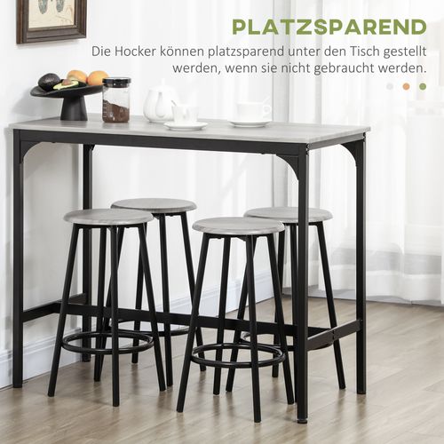 Table De Bar 5 Pièces Métal Avec 4 Tabourets Style Industriel, Gris