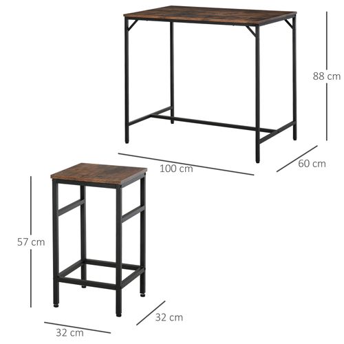 Table Haute 5 Pièces Panneaux Bois Acier Avec 4 Tabourets 100x60x88 Cm, Brun Noir