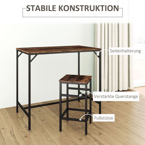 Table Haute 5 Pièces Panneaux Bois Acier Avec 4 Tabourets 100x60x88 Cm, Brun Noir