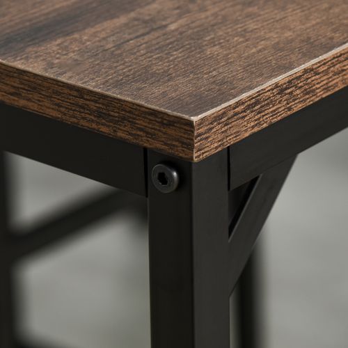 Table Haute 5 Pièces Panneaux Bois Acier Avec 4 Tabourets 100x60x88 Cm, Brun Noir