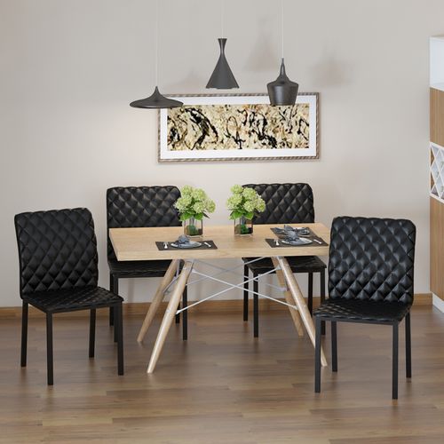 Chaises Salle à Manger Tissu Et Métal 4 Pièces Rembourrées Modernes,  Noir