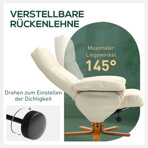Fauteuil Relax En Similicuir, Pivotant 360°, Avec Rangement Et Repose-pieds, Crème