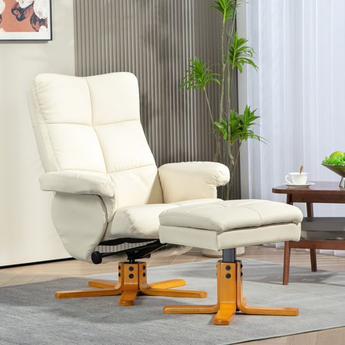 Fauteuil Relax En Similicuir, Pivotant 360°, Avec Rangement Et Repose-pieds, Crème