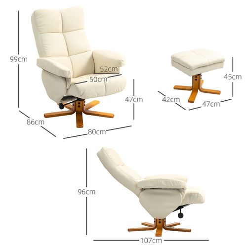 Fauteuil Relax En Similicuir, Pivotant 360°, Avec Rangement Et Repose-pieds, Crème
