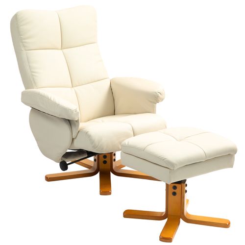 Fauteuil Relax En Similicuir, Pivotant 360°, Avec Rangement Et Repose-pieds, Crème