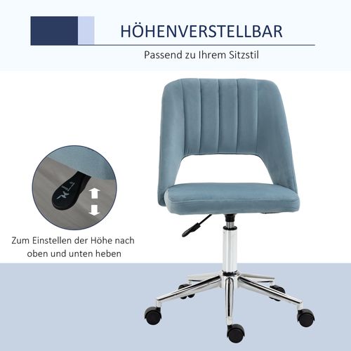 Chaise Pivotante En Velours, Ergonomique, Réglable, Pour Salon Et Bureau, Bleue