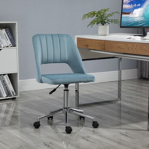 Chaise Pivotante En Velours, Ergonomique, Réglable, Pour Salon Et Bureau, Bleue