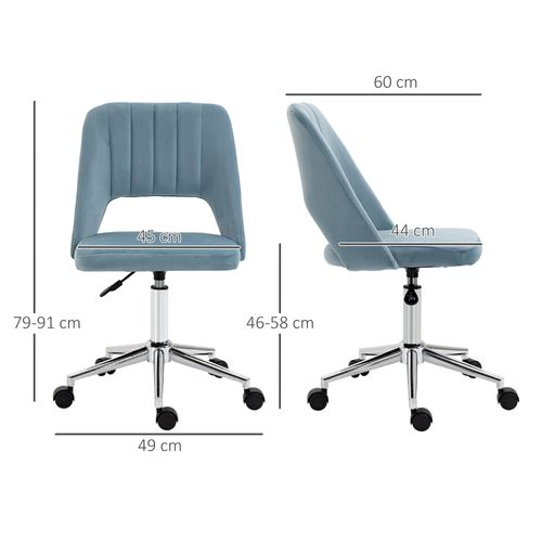 Chaise Pivotante En Velours, Ergonomique, Réglable, Pour Salon Et Bureau, Bleue