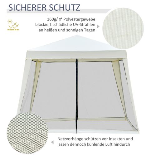 Pavillon 3x3m, Avec Moustiquaire, Métal Et Polyester, Imperméable Pour Fêtes En Extérieur, ,crème