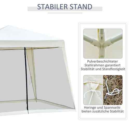 Pavillon 3x3m, Avec Moustiquaire, Métal Et Polyester, Imperméable Pour Fêtes En Extérieur, ,crème