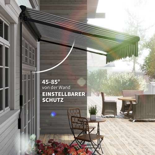 Balkonmarkise Uv30+ Avec Télécommande Et Manivelle, Gris Et Blanc, 350 X 250 X 150 Cm