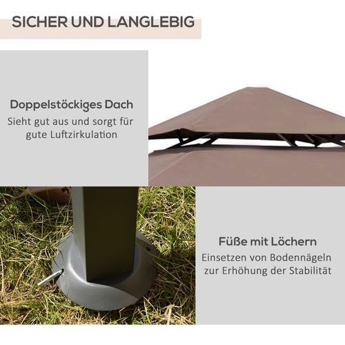 Pavillon De Barbecue Avec Toit Double, Ignifuge, 245x148x252cm, Pour Jardin, ,marron Et Noir