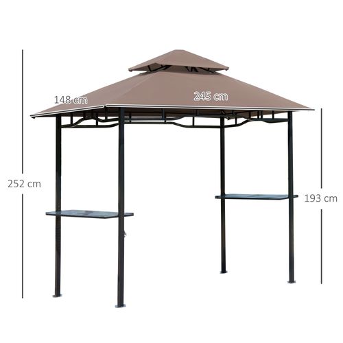 Pavillon De Barbecue Avec Toit Double, Ignifuge, 245x148x252cm, Pour Jardin, ,marron Et Noir