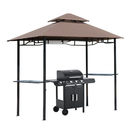 Pavillon De Barbecue Avec Toit Double, Ignifuge, 245x148x252cm, Pour Jardin, ,marron Et Noir