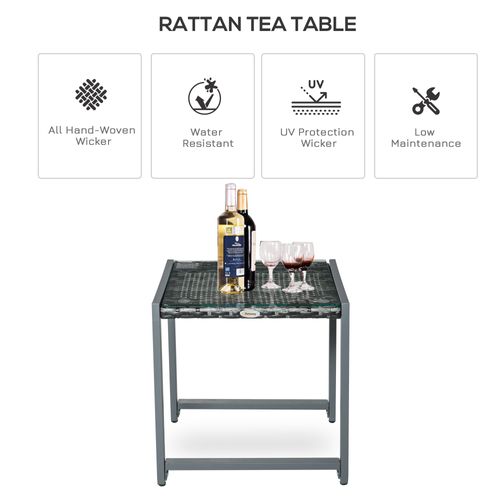 Table De Jardin Table D'appoint En Aluminium, Polyrattan Et Verre Sécurit, Résistant Aux Intempéries