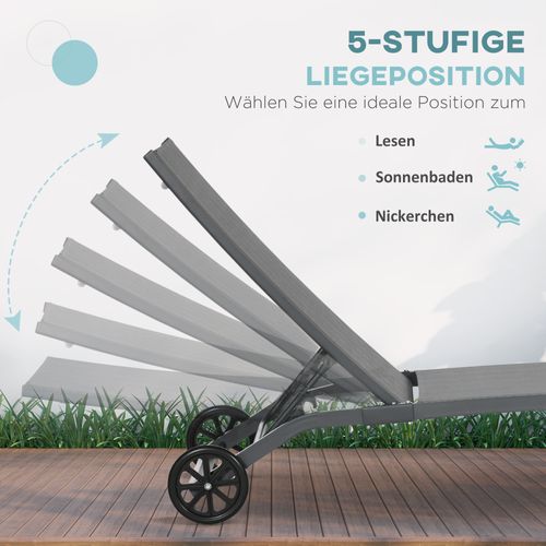 Chaise Longue En Aluminium Et Polyester Réglable Avec Roues, Bleu