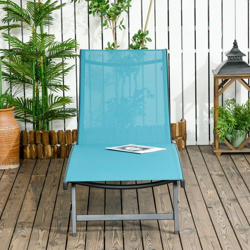 Chaise Longue En Aluminium Et Polyester Réglable Avec Roues, Bleu