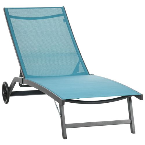 Chaise Longue En Aluminium Et Polyester Réglable Avec Roues, Bleu