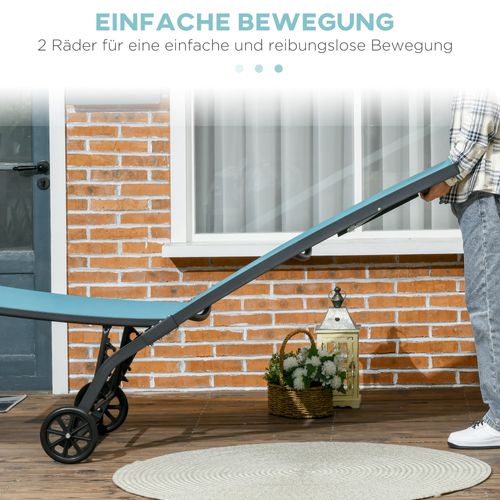 Chaise Longue En Aluminium Et Polyester Réglable Avec Roues, Bleu