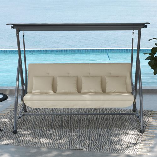 Set De Coussins Pour Balancelle 170 Cm En Tissu Avec Coussins De Dos Et Latéraux, Beige