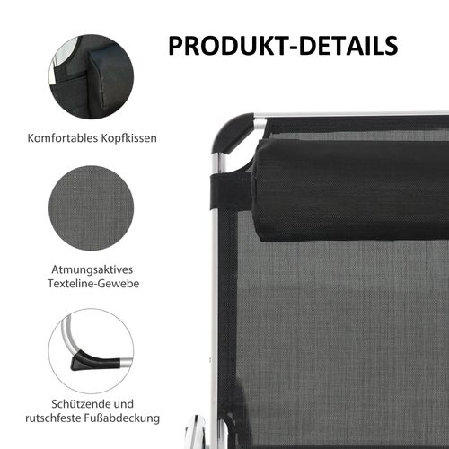 Chaise Longue Pliante En Filet, Réglable 5 Positions Ergonomique, Noire 170 X 60 X 76 Cm