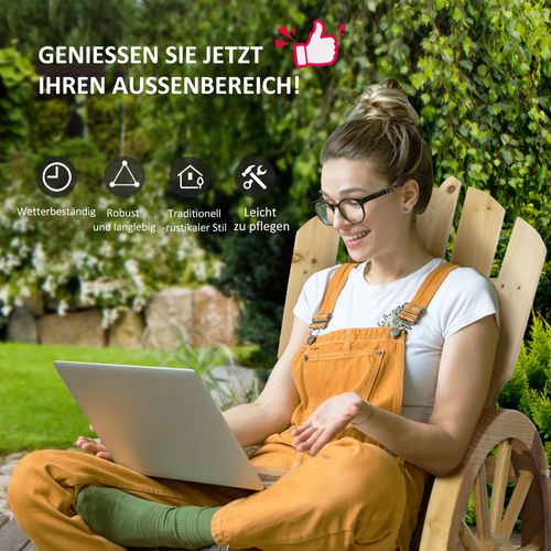 Fauteuil à Bascule Rustique Avec Roulettes, Bois Massif, Naturel, 68×88×92cm, Jardin Et Terrasse