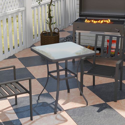 Table De Jardin Carrée En Verre Trempé 68,5x68,5 Cm Pour Terrasse Et Balcon，noir