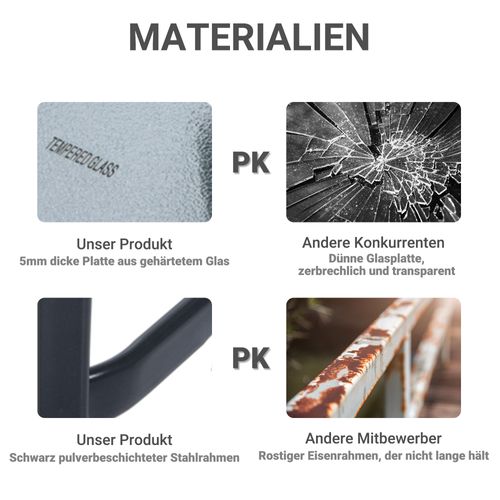 Table De Jardin Carrée En Verre Trempé 68,5x68,5 Cm Pour Terrasse Et Balcon，noir