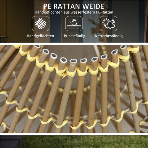 Lampe Solaire Rattan Étanche Avec Capteur De Lumière Design En Tambour, Jaune