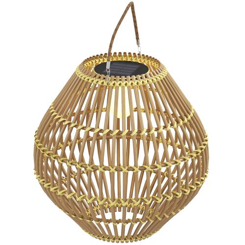 Lampe Solaire Rattan Étanche Avec Capteur De Lumière Design En Tambour, Jaune