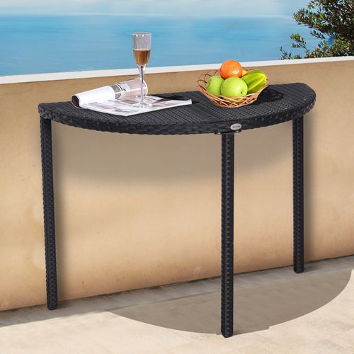 Table De Balcon Ronde En Polyrattan Et Métal, Idéale Pour Terrasse Et Balcon, Noir 100x50x74cm