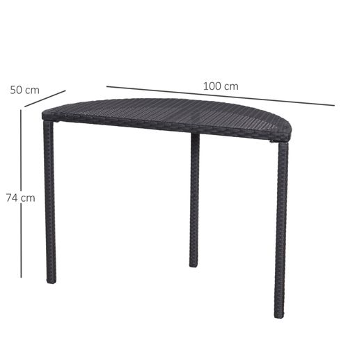 Table De Balcon Ronde En Polyrattan Et Métal, Idéale Pour Terrasse Et Balcon, Noir 100x50x74cm