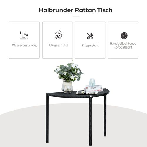 Table De Balcon Ronde En Polyrattan Et Métal, Idéale Pour Terrasse Et Balcon, Noir 100x50x74cm