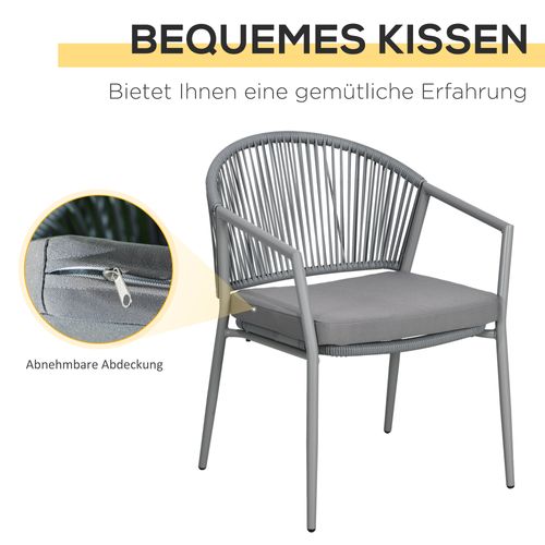 Salon De Jardin 3 Pièces, 2 Fauteuils + Table Basse, Cadre Acier Gris, Pour Terrasse Ou Balcon