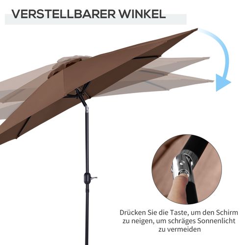 Parasol Manivelle 2,95x2,5 M, Incliné, Parasol De Marché, Marron, 180g/m² Polyester