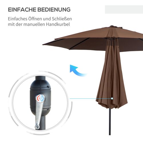 Parasol Manivelle 2,95x2,5 M, Incliné, Parasol De Marché, Marron, 180g/m² Polyester