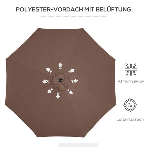 Parasol Manivelle 2,95x2,5 M, Incliné, Parasol De Marché, Marron, 180g/m² Polyester