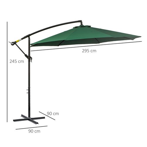 Parasol Déporté 2,95x2,45m, Manivelle, Acier Et Polyester, Vert, Idéal Pour Jardin Et Terrasse