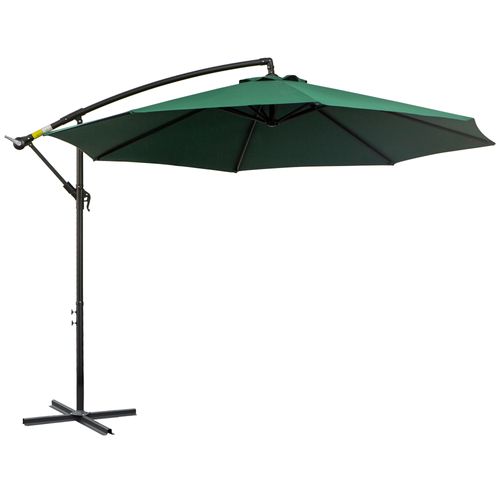 Parasol Déporté 2,95x2,45m, Manivelle, Acier Et Polyester, Vert, Idéal Pour Jardin Et Terrasse