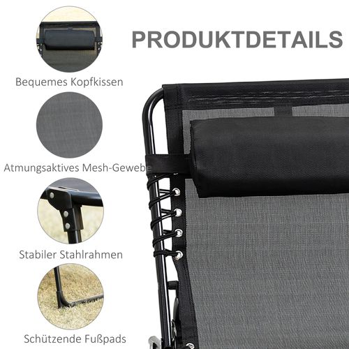 Chaise Longue Pliante En Acier Avec Coussin Amovible, Dossier Réglable 5 Positions, Noir