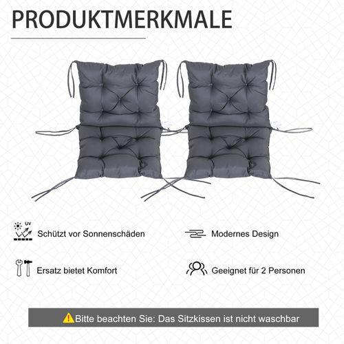 Set De 2 Coussins Pour Chaise De Jardin En Polyester Avec Rembourrage, Gris