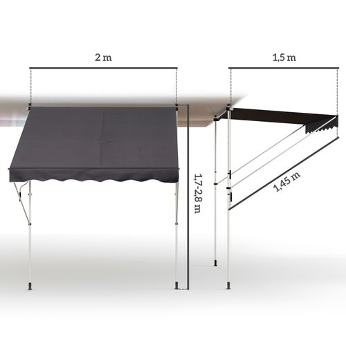 Marquise à Bras Articulés Aluminium Démontable Réglable En Hauteur 200x150cm, Gris
