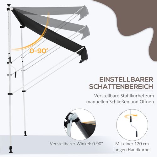Marquise à Bras Articulés Aluminium Démontable Réglable En Hauteur 200x150cm, Gris